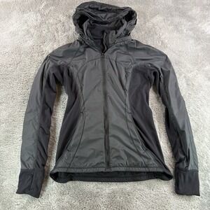 lululemon Womens Post Run Jacket Full Zip Thumbholes Hooded Size 6 Black